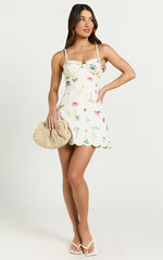 Amalie The Label - Kalista Bustier Tie Up Back Mini Dress in Tropical Oasis Print
