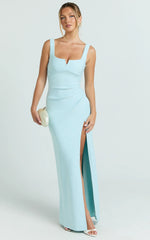 Thelma Maxi Dress - Square Neck Bodycon Dress in Light Blue