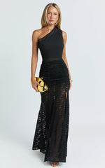 Candice Maxi Dress - Lace Contrast Georgette Dress in Black