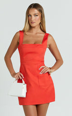 Selina Mini Dress - Square Neck Bodycon Dress in Orange