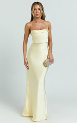Hanna Maxi Dress - Satin Cowl Neck Low Back Dress in Lemon
