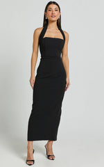 Salome Midi Dress - Halter Neck Column Dress in Black