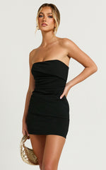 Junaidah Mini Dress - Strapless Ruched Dress in Black