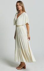 Danny Midi Dress - Ruffle Sleeve Tiered Dress in Natural