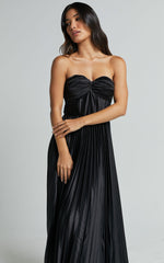 Heidi Midi Dress - Strapless Twist Bust Detail Pleated Midi Dress in Black