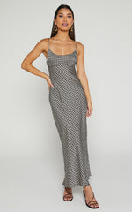 Cathreona Midi Dress - Scoop Neck Bodycon Dress in Black Geo