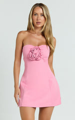 Odelle Mini Dress - Tulip Hem Cut Out 3D Floral Dress in Pink