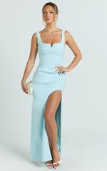 Thelma Maxi Dress - Square Neck Bodycon Dress in Light Blue