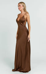 Quincy Maxi Dress - Satin Slip Dress in Chocolate