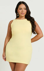 Bindi Boat Neck Bodycon Mini Dress in Lemon - Bindi Boat Neck Bodycon Mini Dress in Lemon