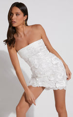 Wren Mini Dress - Strapless Bodycon Garden Flowers Dress in White