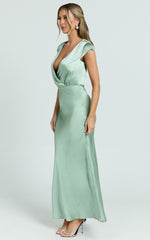 Hailey Maxi Dress - Cap Sleeve V Neck Dress in Sage