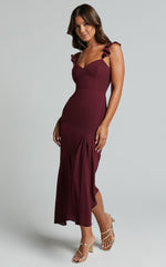 Morgan Midi Dress - Frill Asymmetric Split Dress in Grape