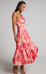 Georgine Midi Dress - One Shoulder Ruched Tiered Dress in Peony Blossom