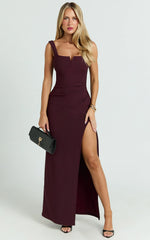 Thelma Maxi Dress - Square Neck Bodycon Dress in Wine