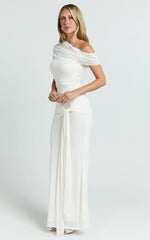 Nicolette Maxi Dress - Cape Sleeve Off Shoulder Dress in Cream