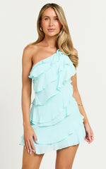 Cerin Mini Dress - Tiered Ruffle Dress in Blue