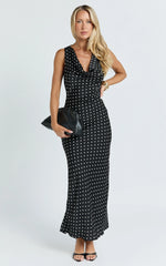 Blanca Maxi Dress - Cowl Neck Bias Cut Dress in Black Polka Dot