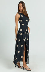 Darlynne Midi Dress - One Shoulder Dress in Black Polkadot