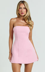 Catharine Mini Dress - Strapless A Line Dress in Pink