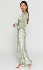 Freollyn Midi Dress - Deep V Neck Long Sleeve Dress in Sage