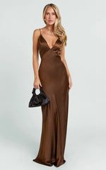Quincy Maxi Dress - Satin Slip Dress in Chocolate