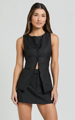 Desi Top - Longline Crew Neck Vest Top in Black