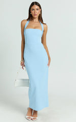Salome Midi Dress - Halter Neck Column Dress in Blue