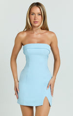 Tricia Mini Dress - Strapless Foldover Neckline Dress in Pale Blue