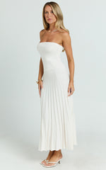 Paris Midi Dress - Strapless Drop Waist Pleated Knit Dress in White
