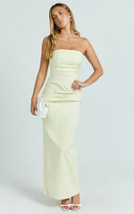 Jamie Midi Dress - Strapless Ruched Fitted Column Dress in Lemon