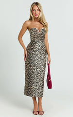 Sandy Midi Dress - Strapless Column Dress in Leopard Print