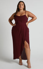Andrina Midi Dress - High Low Wrap Corset Dress in Wine
