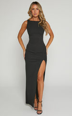 Indi Maxi Dress - Boat Neck Bodycon Dress in Black