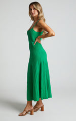 Donissa Midi Dress - Panelled Knit Dress in Green