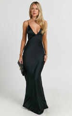 Quincy Maxi Dress - Satin Slip Dress in Black