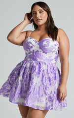 Brailey Mini Dress - Sweetheart Bustier Dress in Purple Jacquard