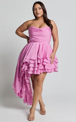 Amalie The Label - Everly Strapless Asymmetrical Tiered Mini Dress in Pink