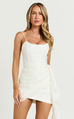 Laine Mini Dress - Jacquard Draped Dress in White
