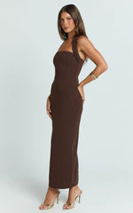 Salome Midi Dress - Halter Neck Column Dress in Dark Chocolate