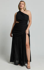 Darcy Maxi Dress - One Shoulder Side Cut Out Gathered Dress in Black
