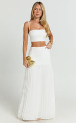Rowan Two Piece Set - Square Neck Crop Top and High Waist Pleated Skirt Set in Ivory