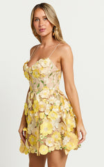 Amalie The Label - Mia Strappy Flower Detail Mini Dress in Yellow