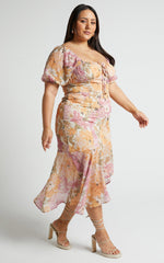 Jasalina Midi Dress - Puff Sleeve Dress in Elegant Rose