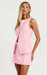 Desi Top - Longline Crew Neck Vest Top in Pale Pink