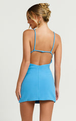 Teagan Mini Dress - Cut Out Low Back Bodycon Dress in Blue