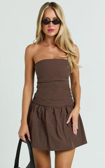 Donatella Mini Dress - Strapless Drop Waist Dress in Chocolate