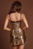 Embellished Corset A-line Mini Dress in Black Gold Foil