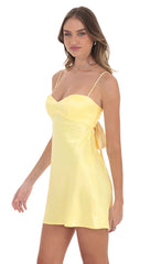 Satin Sweetheart Neck Dress in Yellow