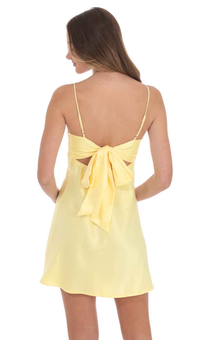Satin Sweetheart Neck Dress in Yellow